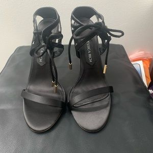 Heel height: 120mm Laser Cut Tie Up Ankle StrapsRound Open Toe Design Black Sat